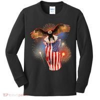 America USA Flag Eagle Fireworks Kids Long Sleeve Shirt thumb 0