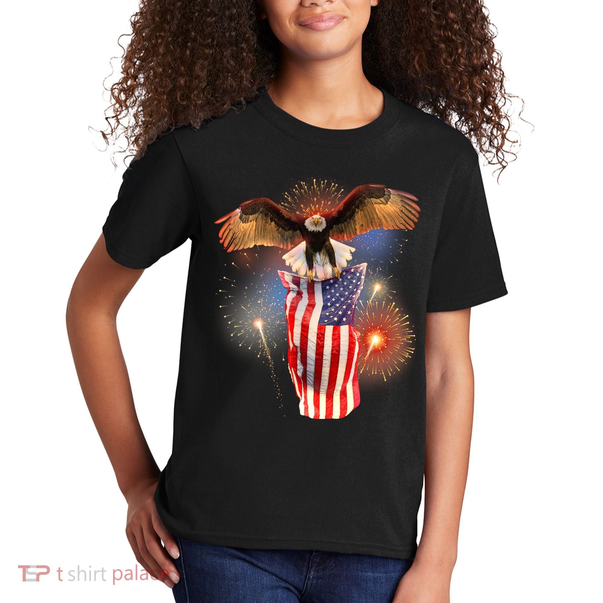 America USA Flag Eagle Fireworks Kids T-Shirt