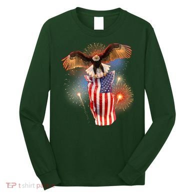 America USA Flag Eagle Fireworks Long Sleeve Shirt