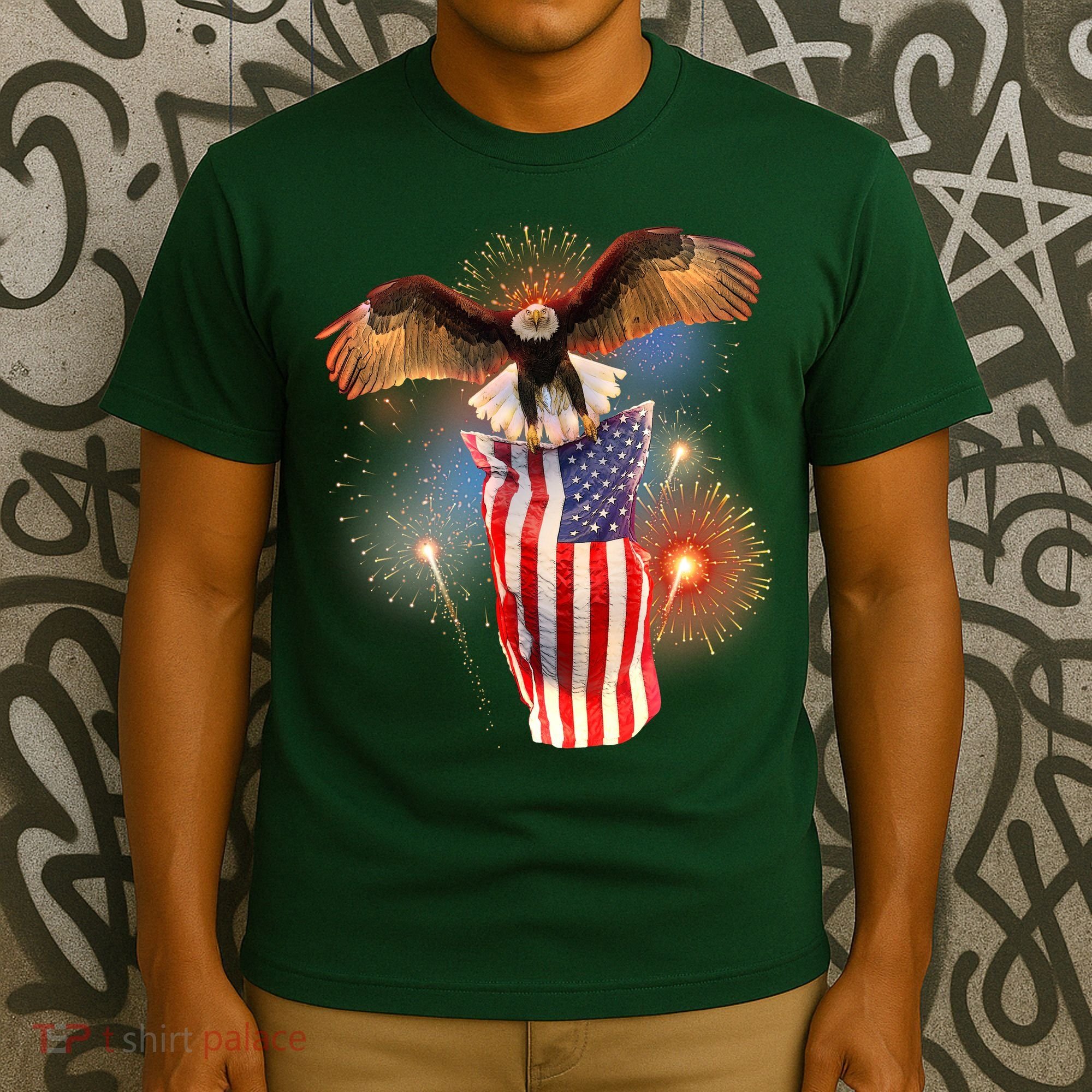 America USA Flag Eagle Fireworks T-Shirt