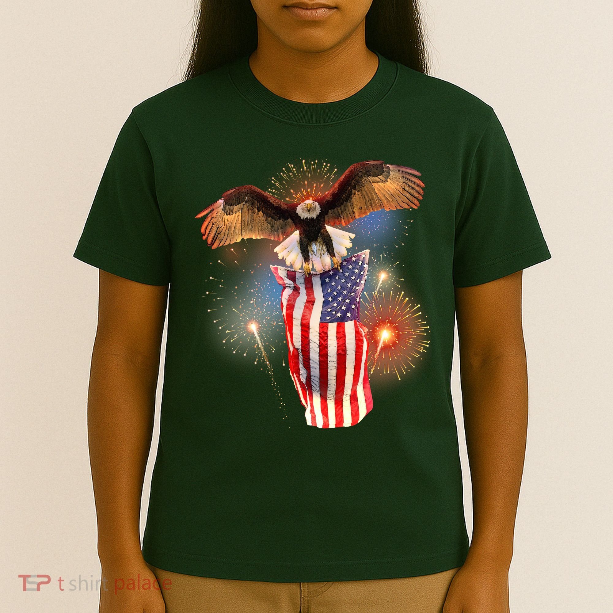 America USA Flag Eagle Fireworks T-Shirt