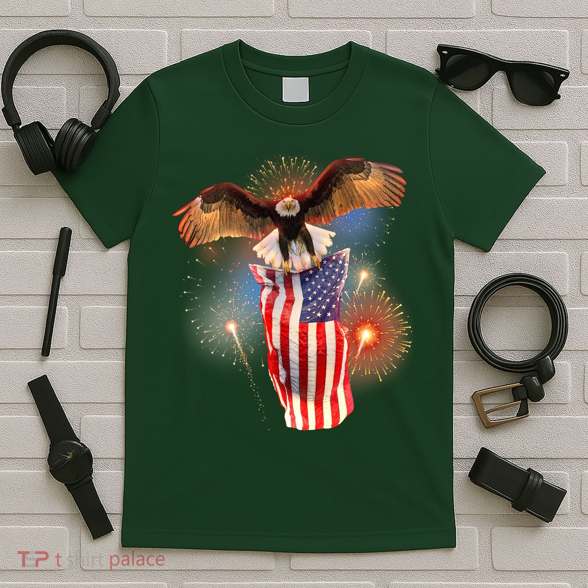 America USA Flag Eagle Fireworks T-Shirt