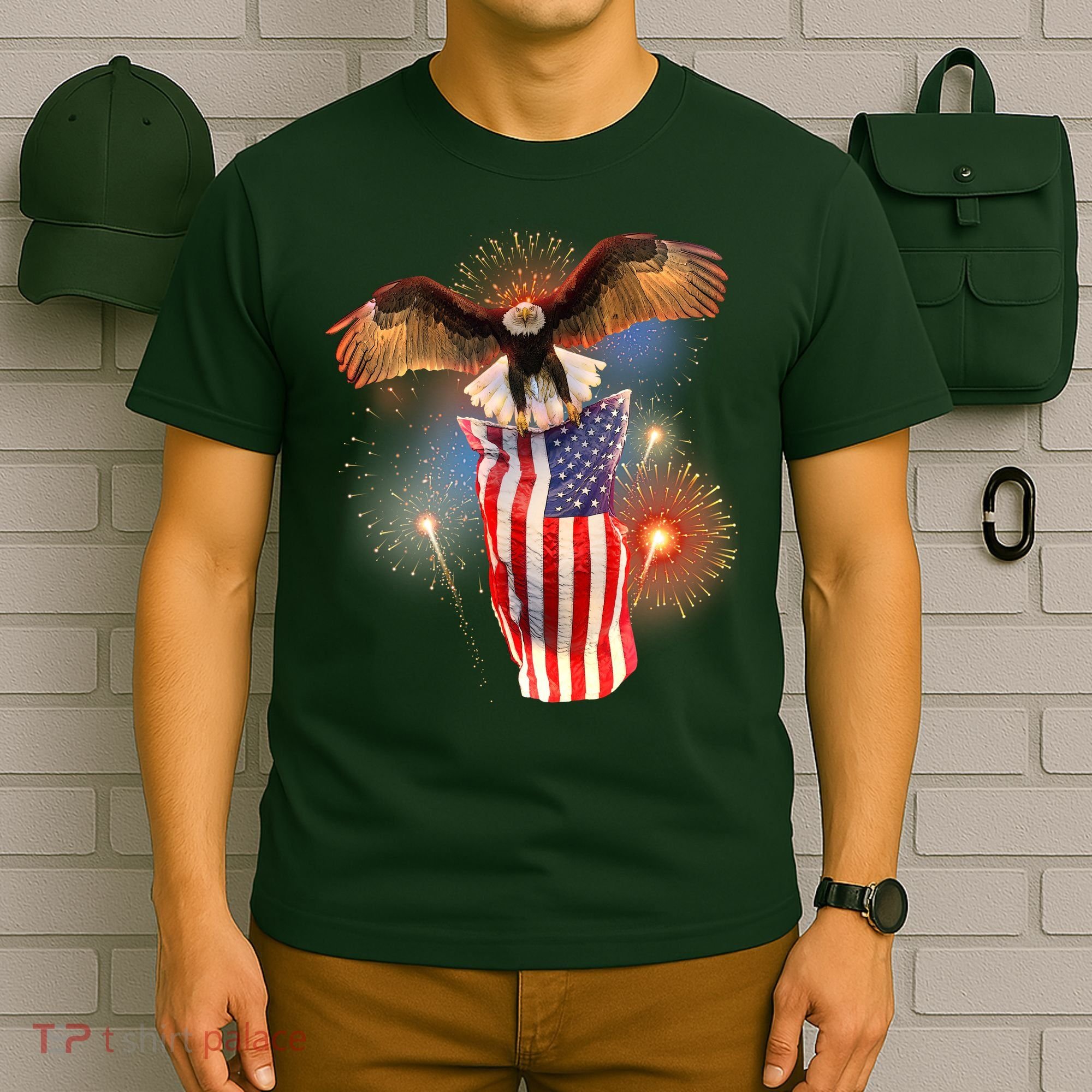 America USA Flag Eagle Fireworks T-Shirt