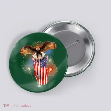 America USA Flag Eagle Fireworks Button