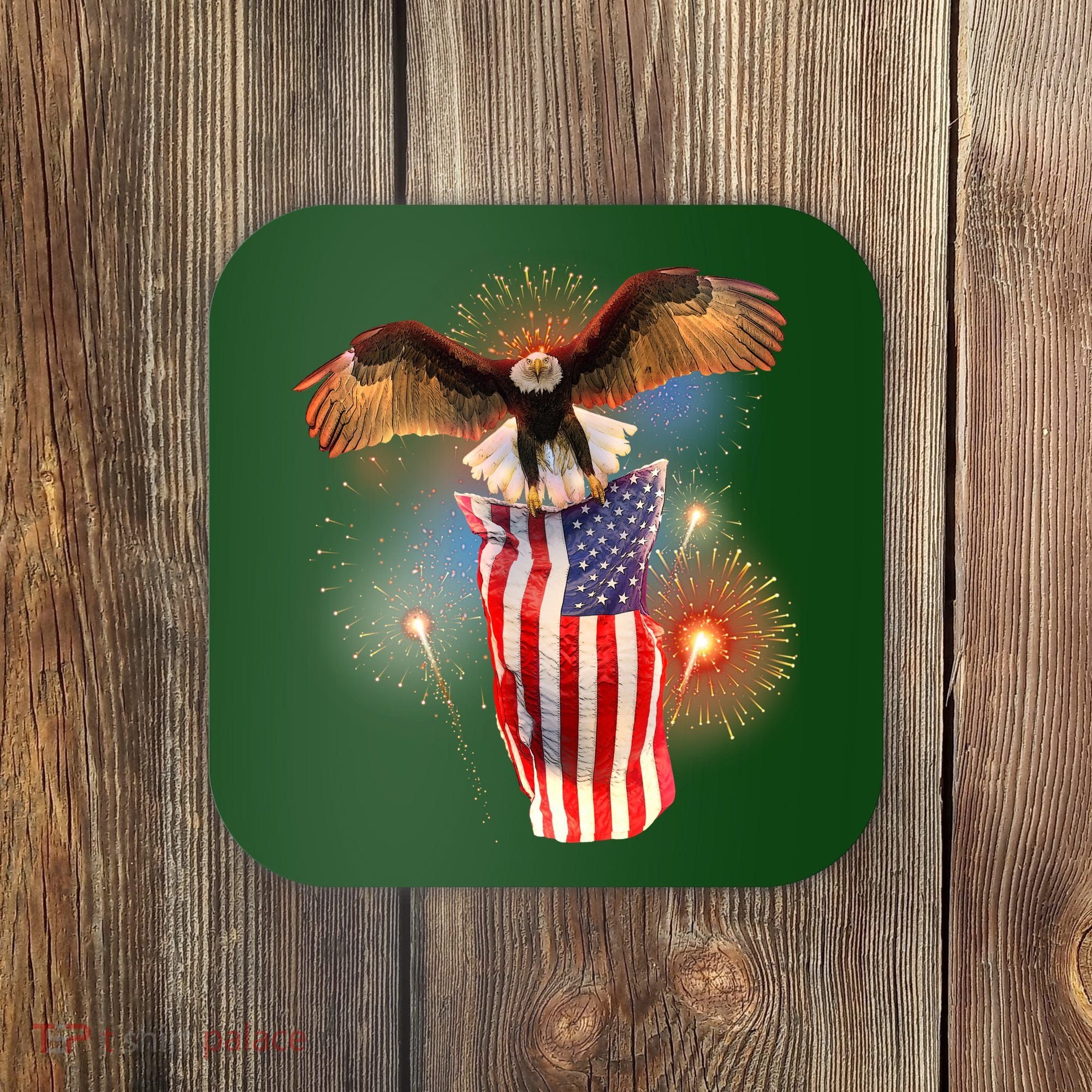 America USA Flag Eagle Fireworks Coaster