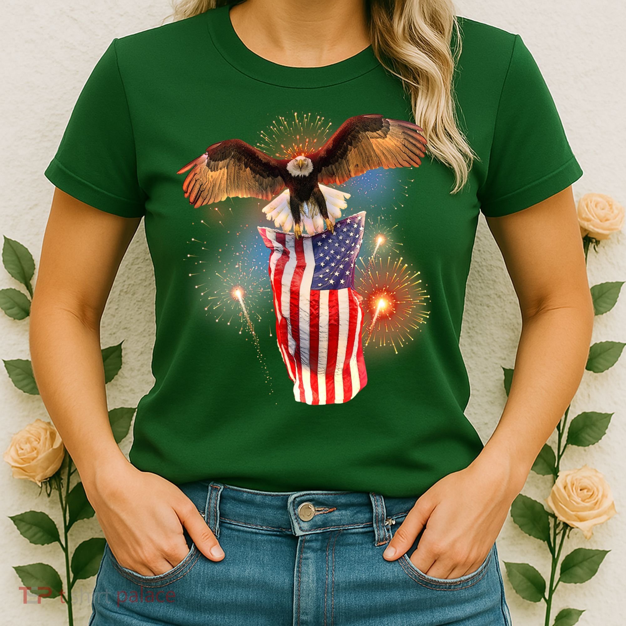America USA Flag Eagle Fireworks Women's T-Shirt
