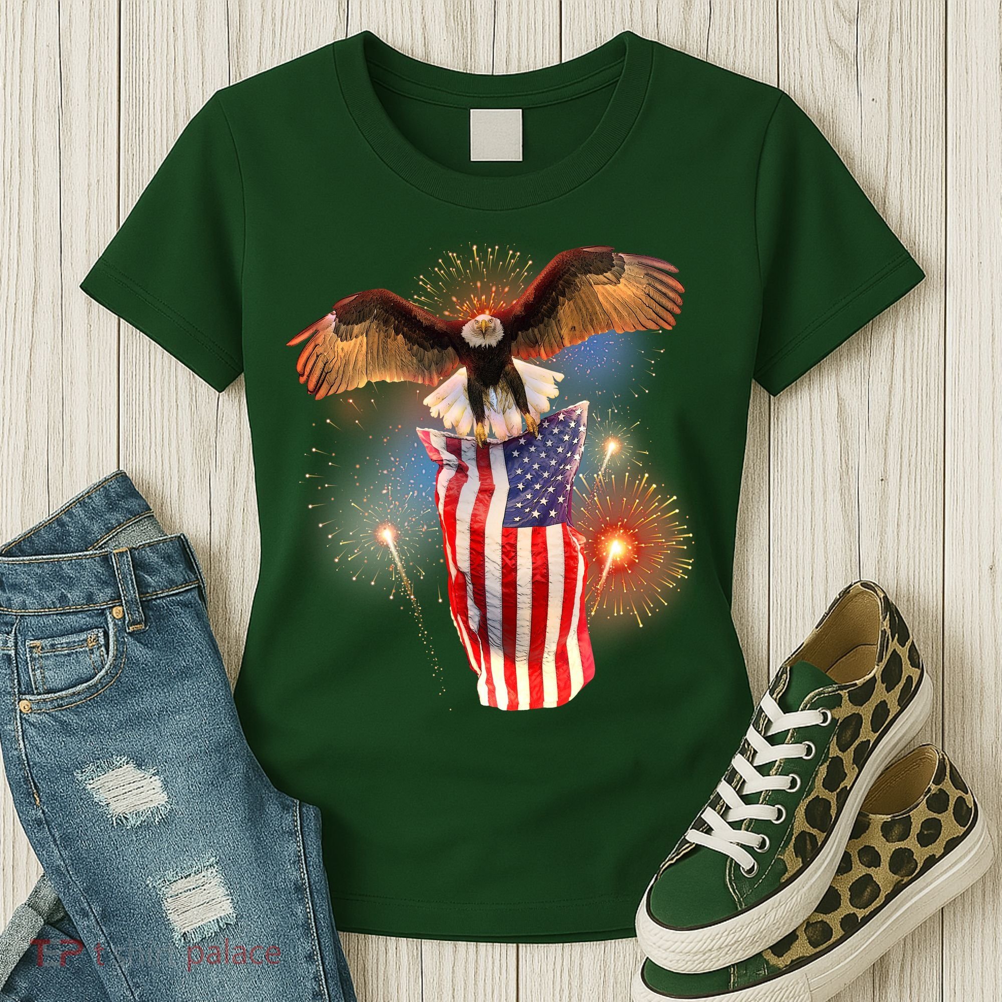 America USA Flag Eagle Fireworks Women's T-Shirt