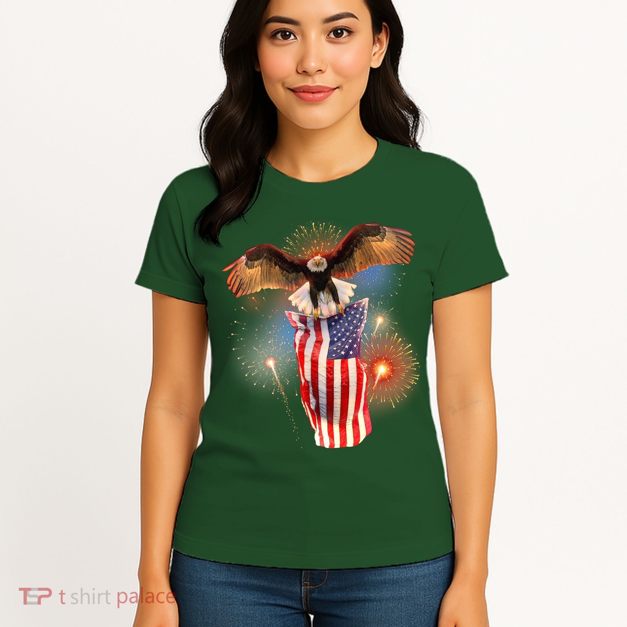 America USA Flag Eagle Fireworks Women's T-Shirt