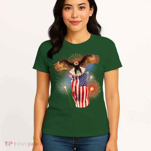 America USA Flag Eagle Fireworks Women's T-Shirt