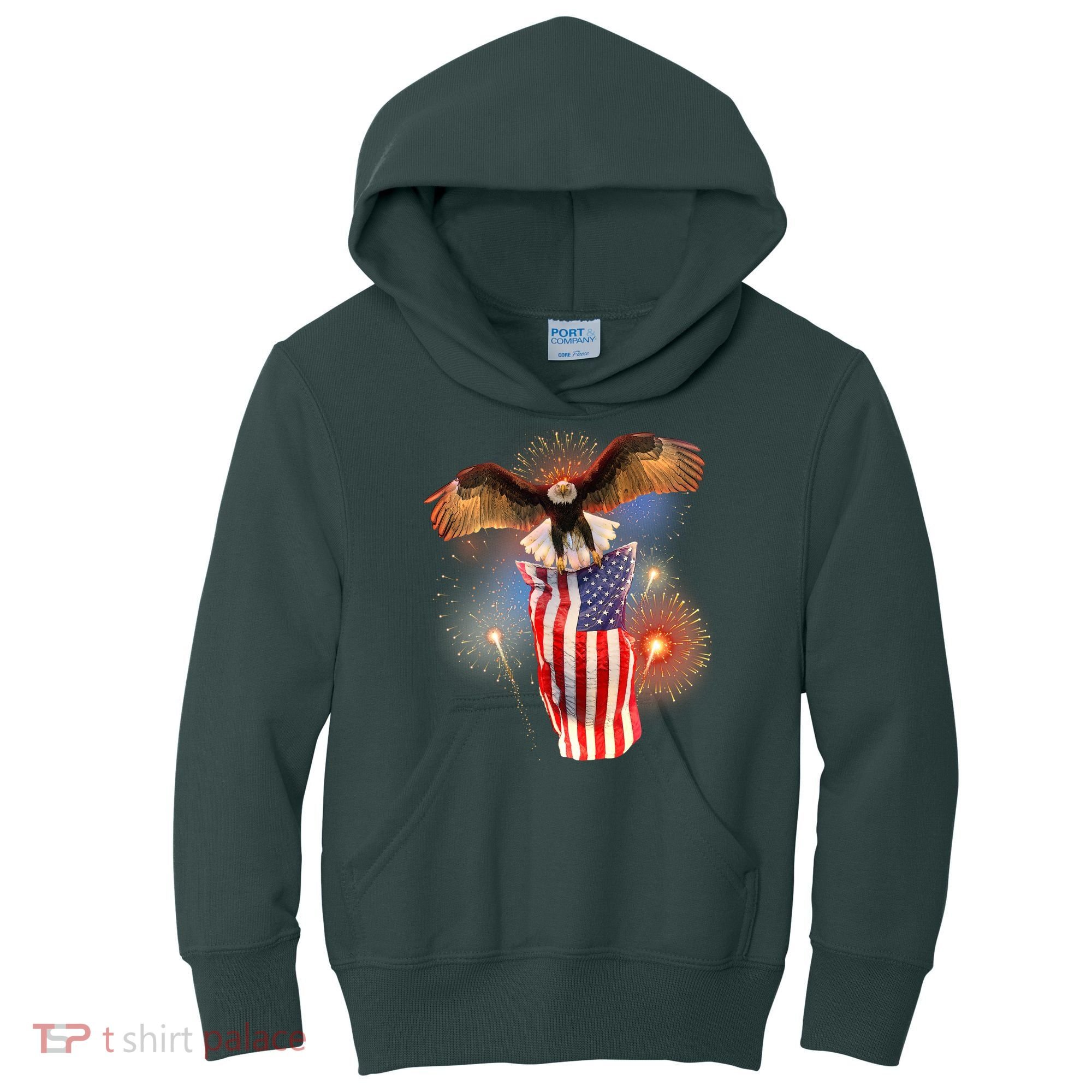 America USA Flag Eagle Fireworks Kids Hoodie