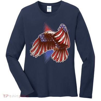 American USA Flag Patriotic Bald Eagle Women's Long Sleeve Shirt