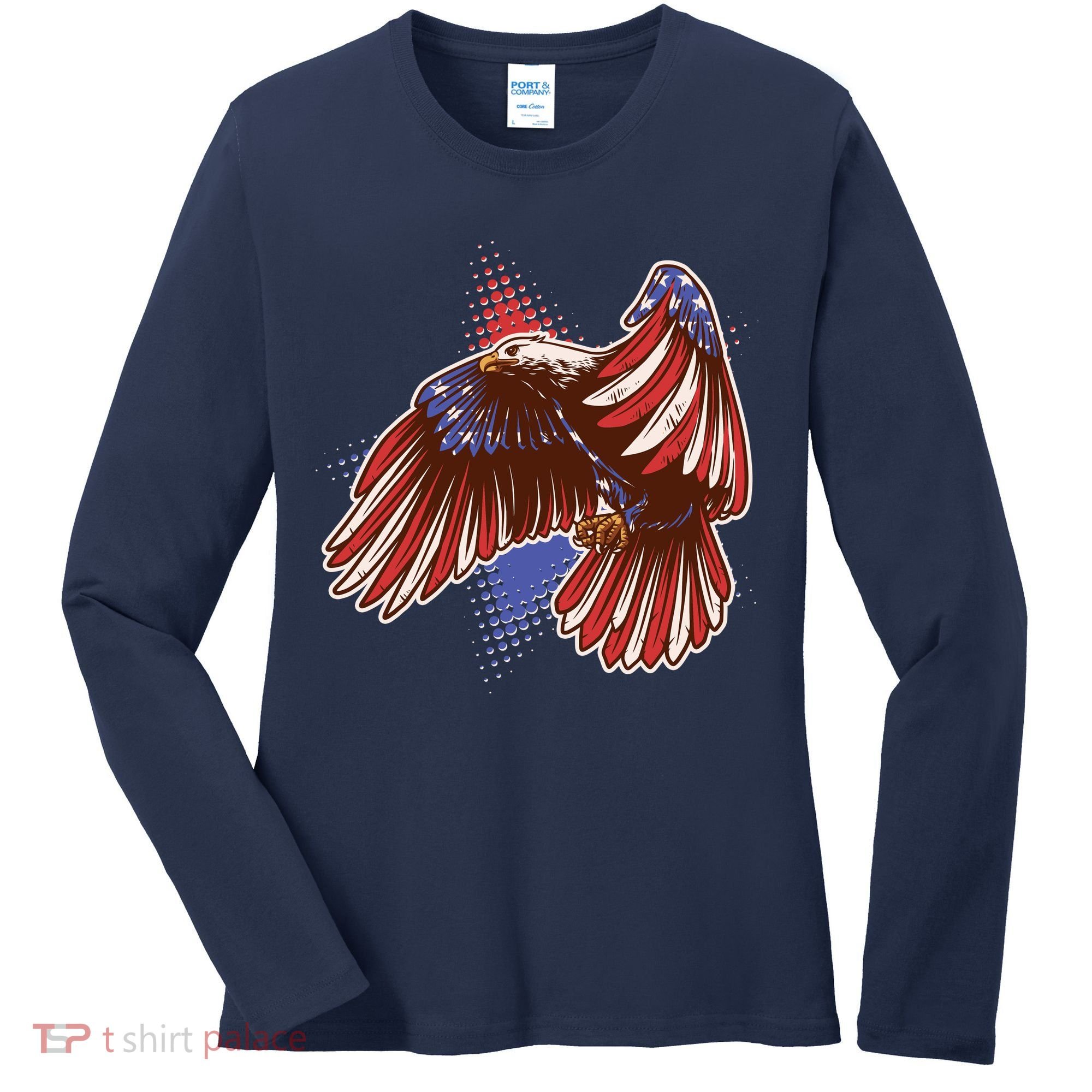 American USA Flag Patriotic Bald Eagle Women's Long Sleeve Shirt
