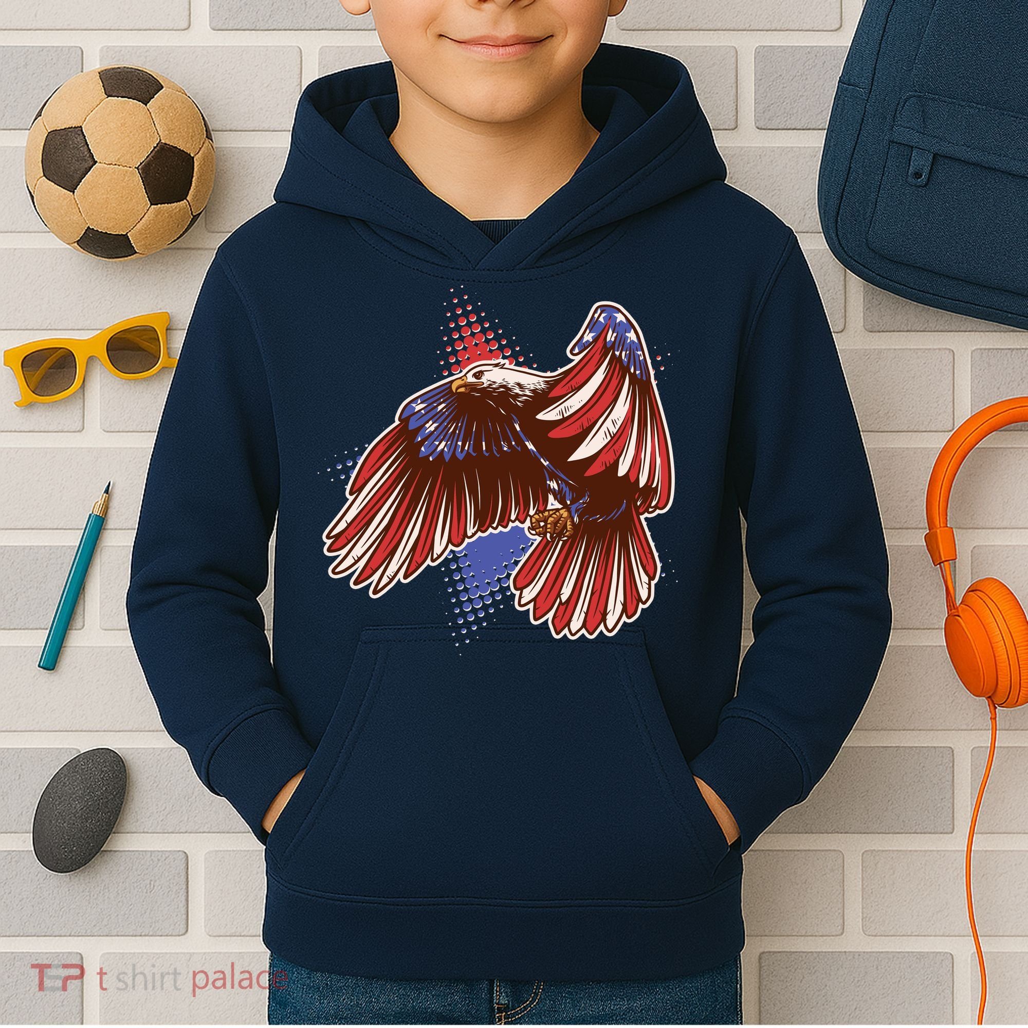 American USA Flag Patriotic Bald Eagle Kids Hoodie