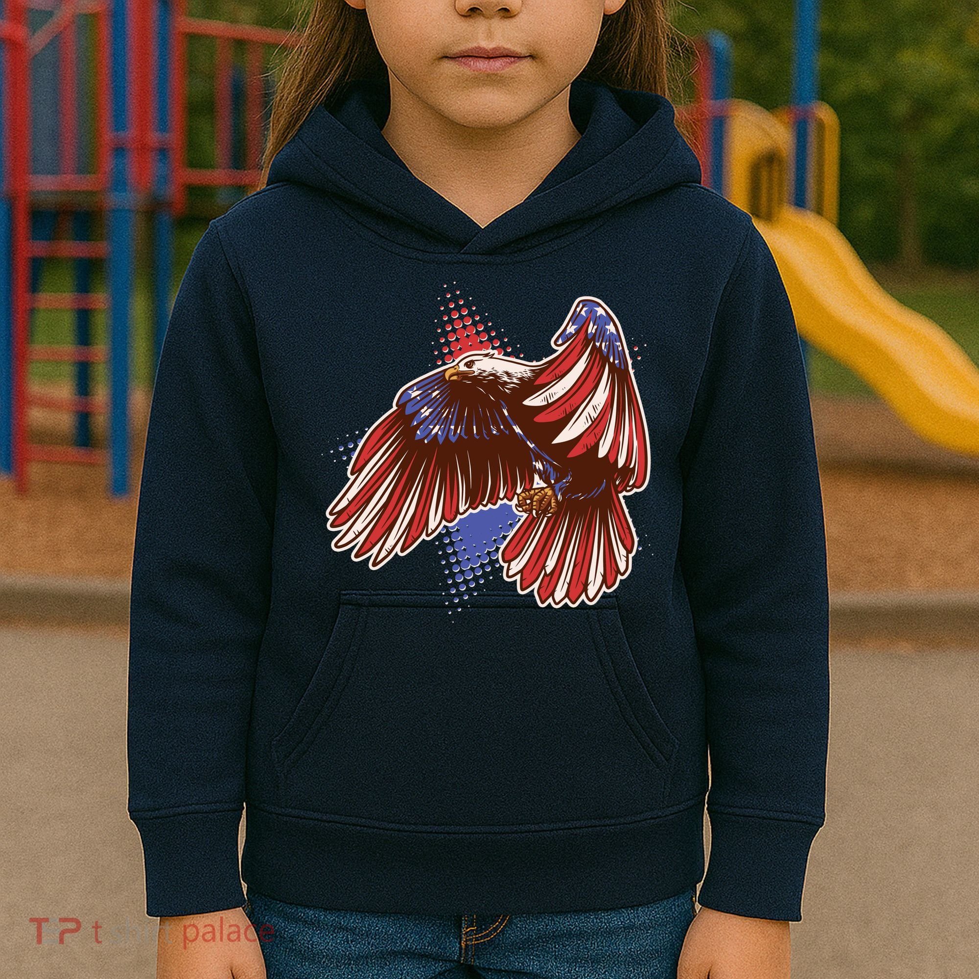 American USA Flag Patriotic Bald Eagle Kids Hoodie