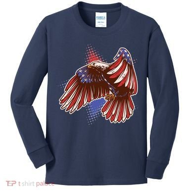 American USA Flag Patriotic Bald Eagle Kids Long Sleeve Shirt