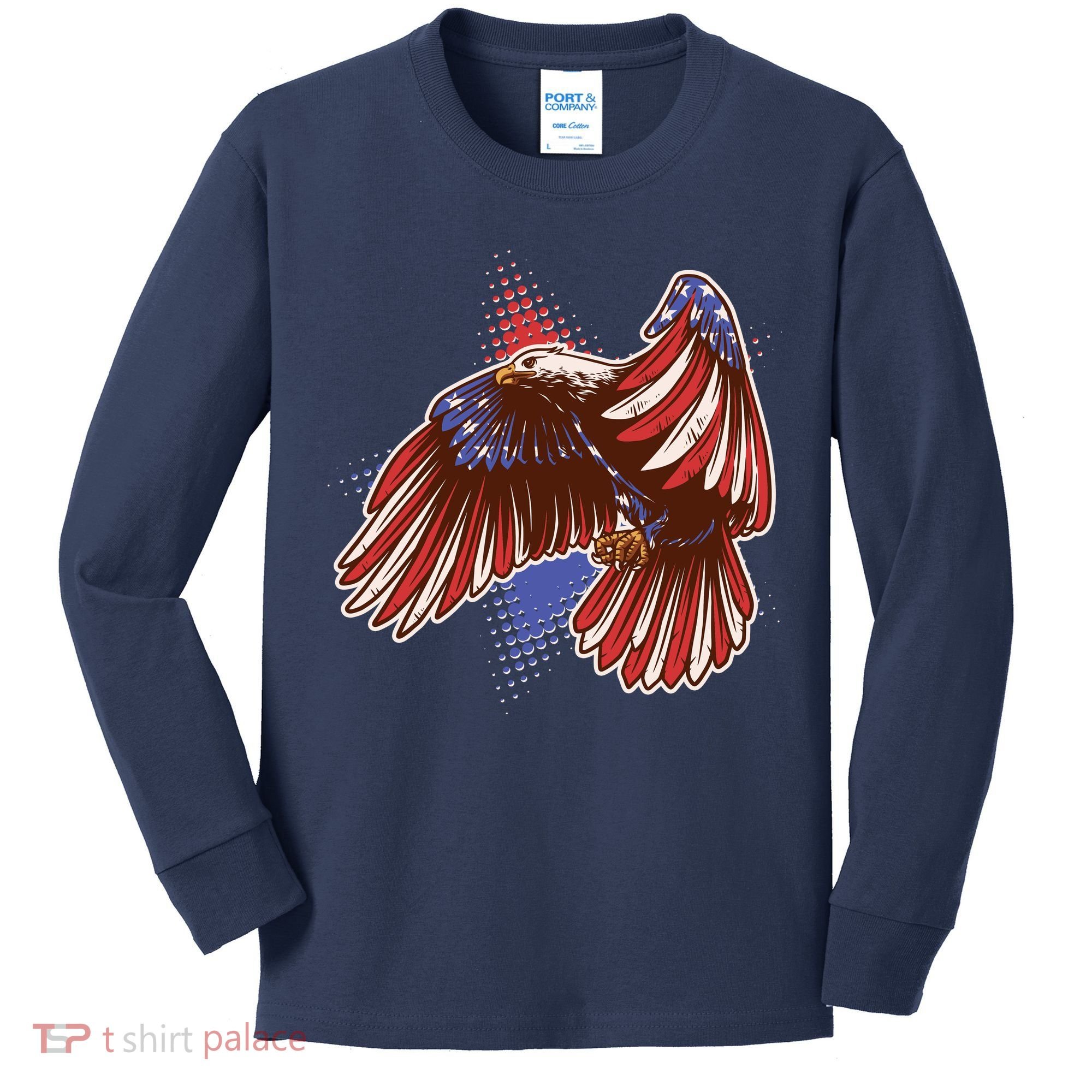 American USA Flag Patriotic Bald Eagle Kids Long Sleeve Shirt