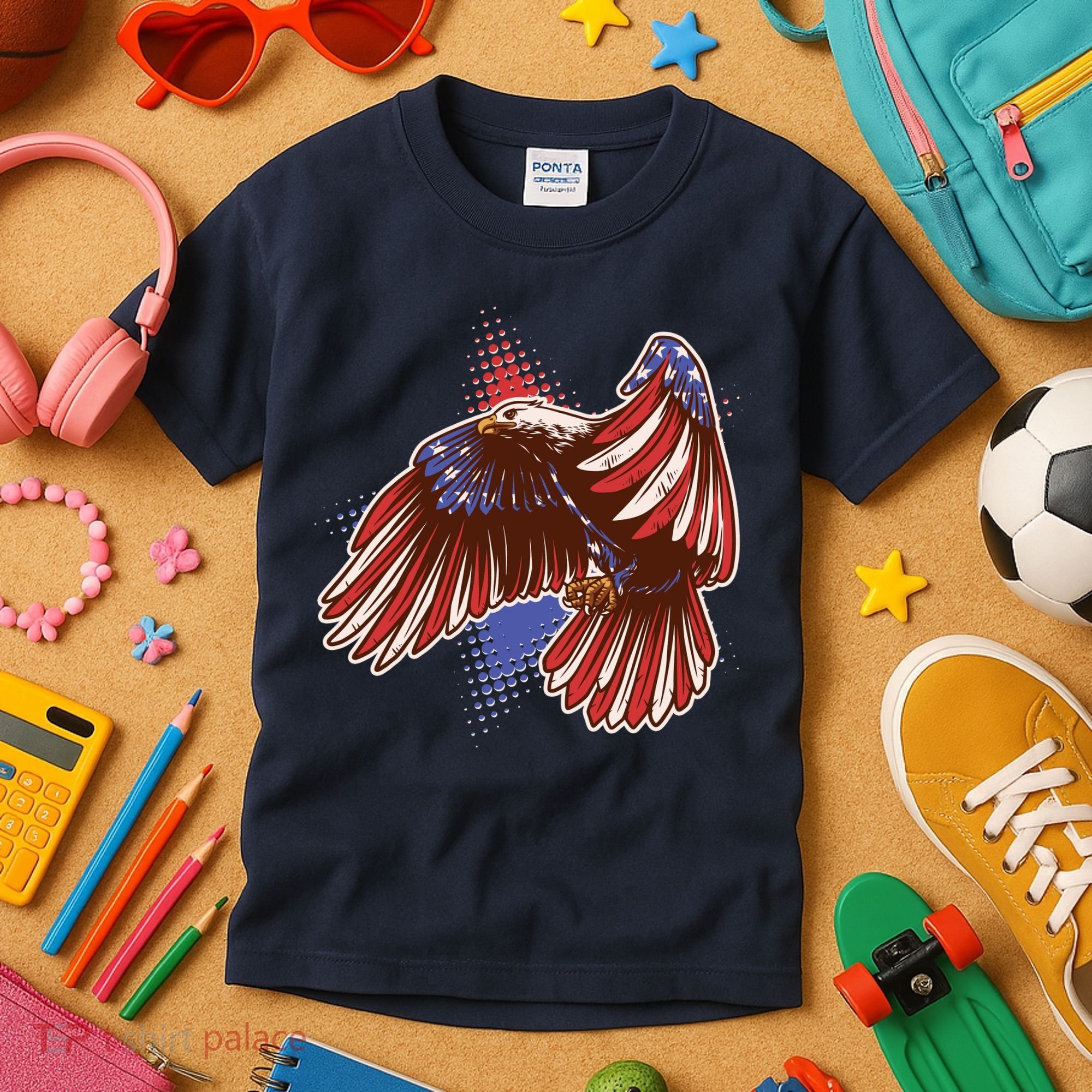 American USA Flag Patriotic Bald Eagle Kids T-Shirt