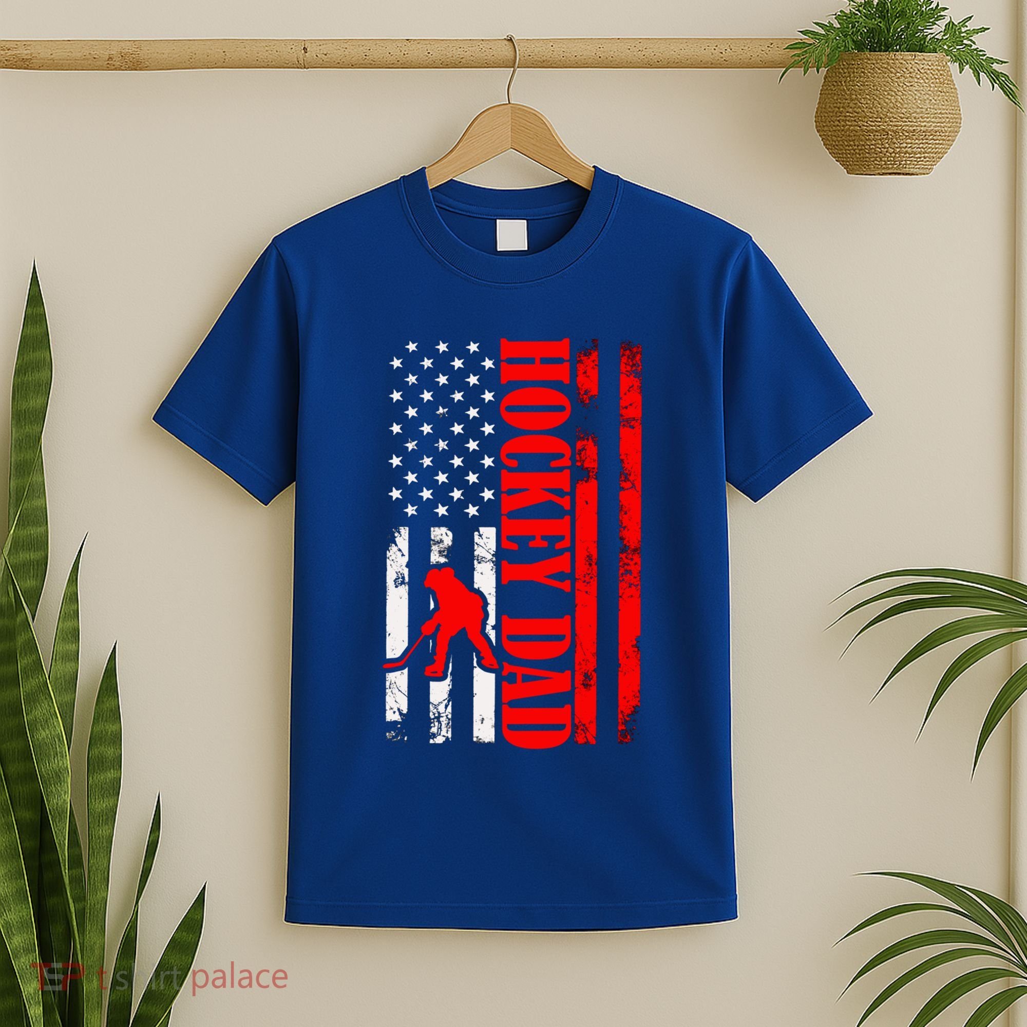 American Usa Flag Ice Hockey Funny Gift For Dad Best Pucking Papa Cute Gift T-Shirt