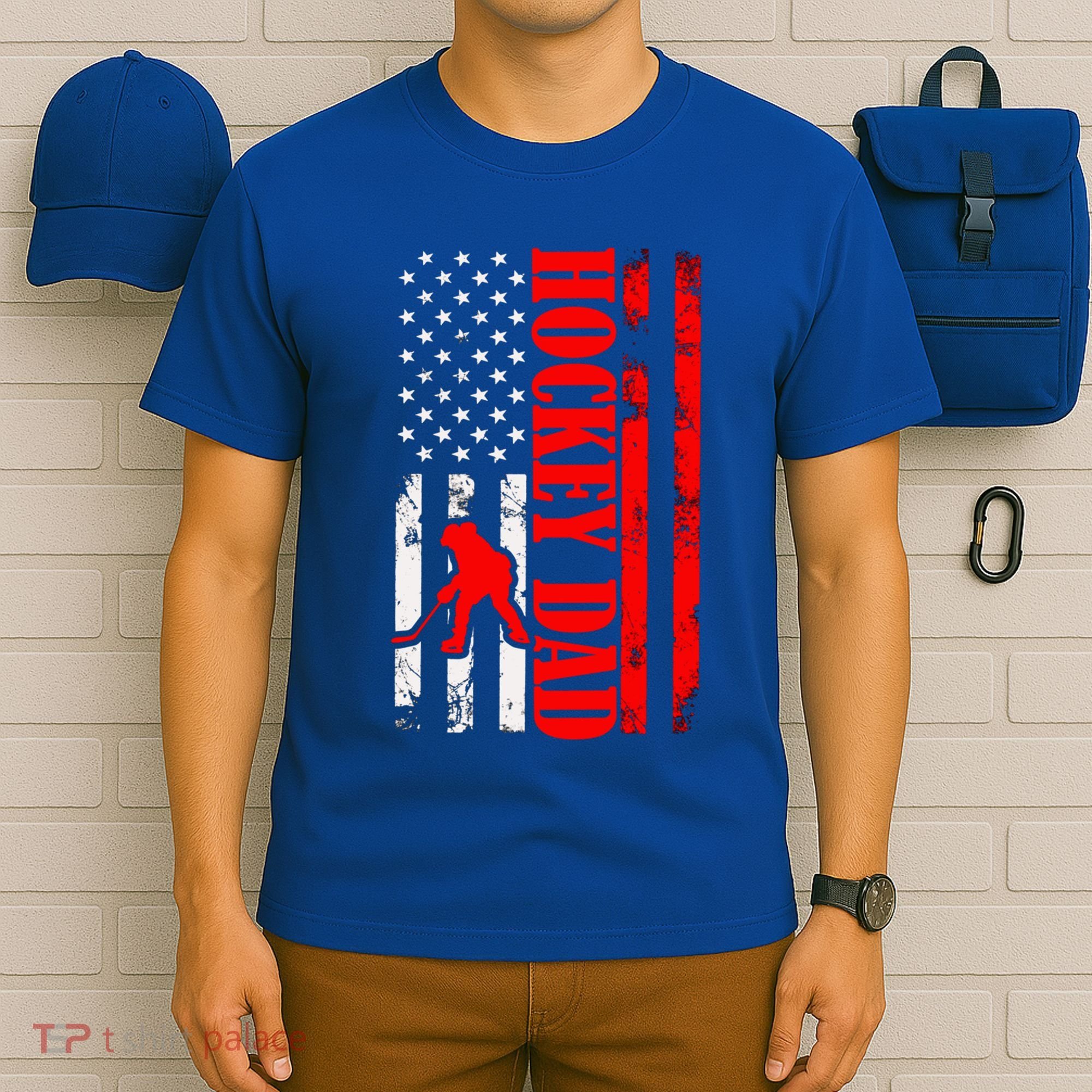 American Usa Flag Ice Hockey Funny Gift For Dad Best Pucking Papa Cute Gift T-Shirt