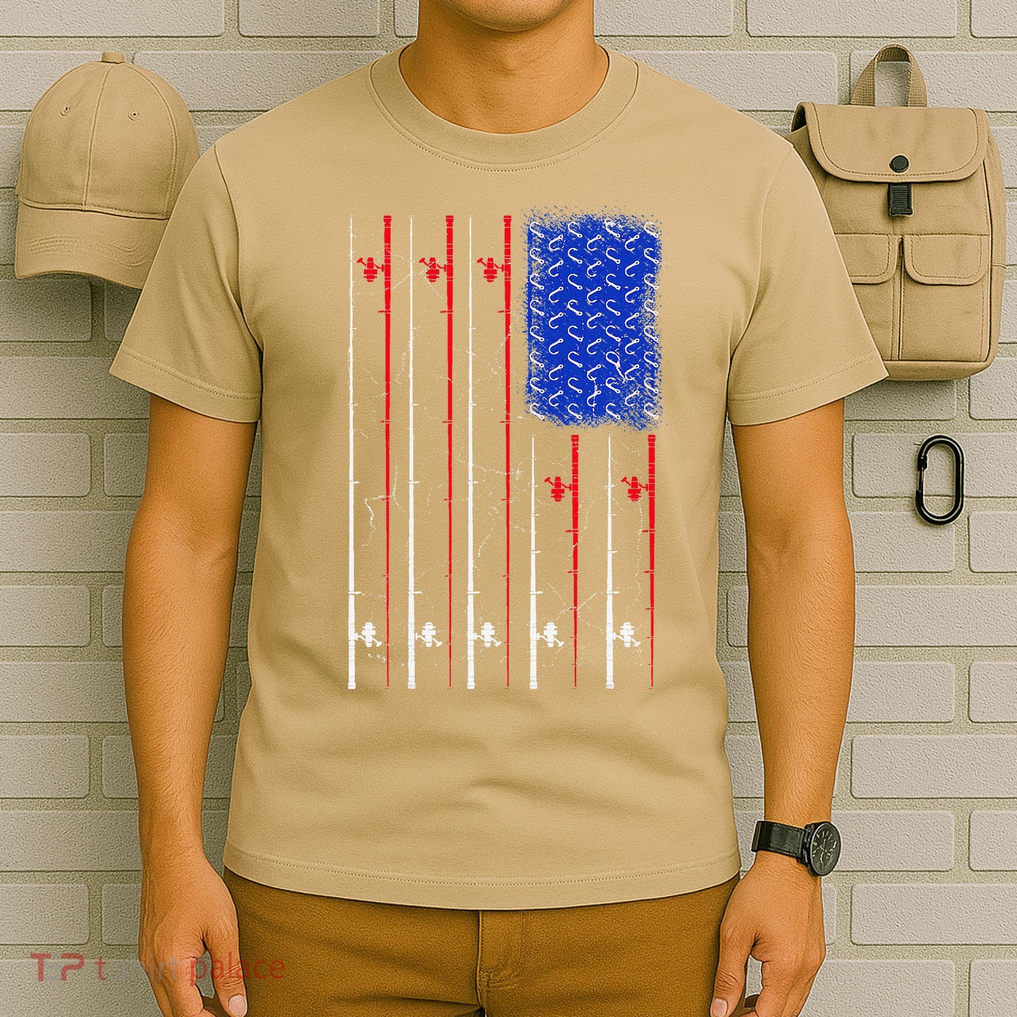 American US Flag Fishing Rod , Fisherman Top For Him T-Shirt