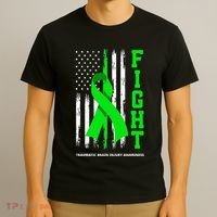 American US Flag Fight Traumatic Brain Injury Awareness T-Shirt thumb 3