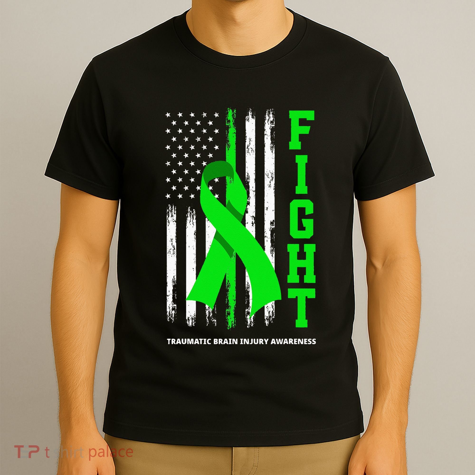 American US Flag Fight Traumatic Brain Injury Awareness T-Shirt