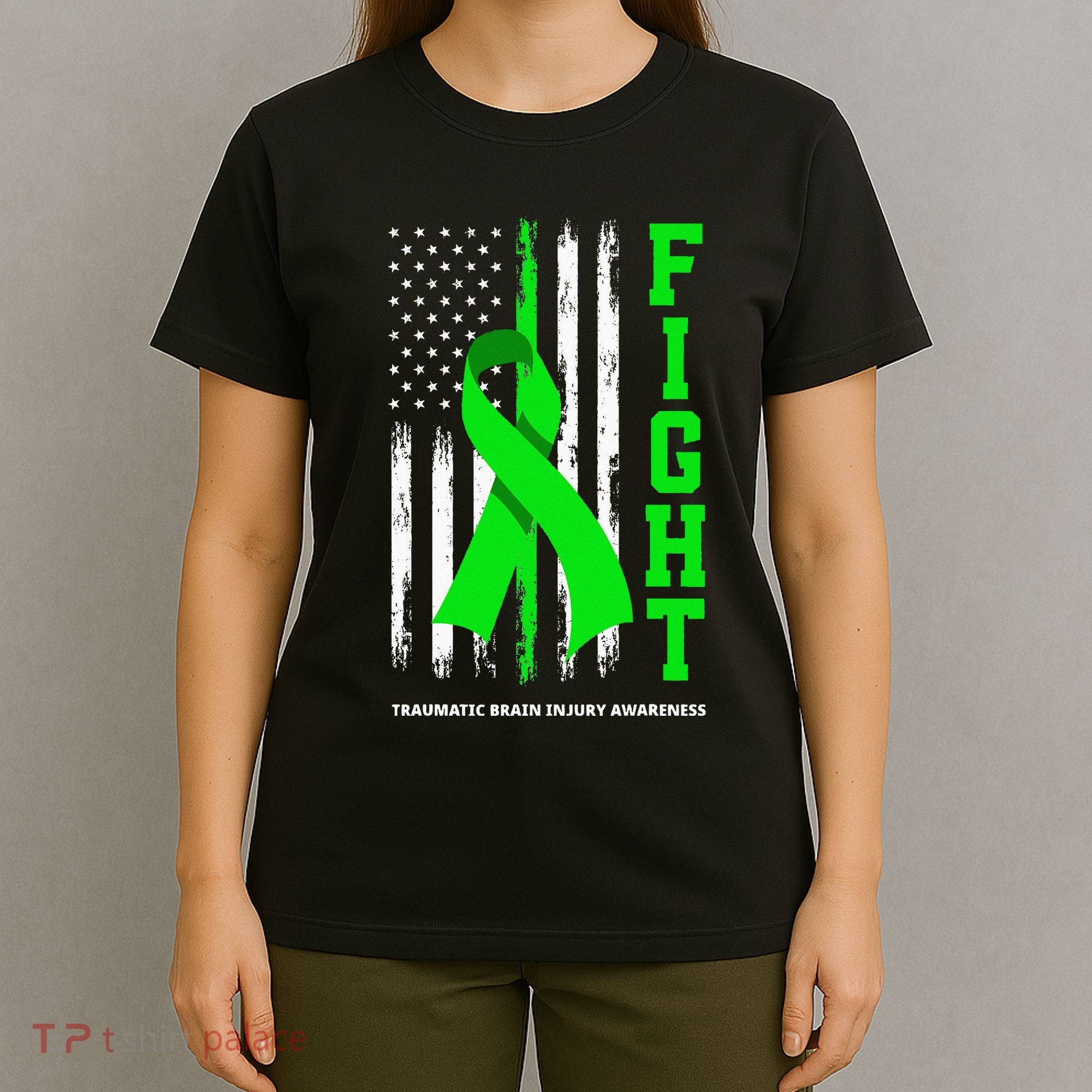 American US Flag Fight Traumatic Brain Injury Awareness T-Shirt