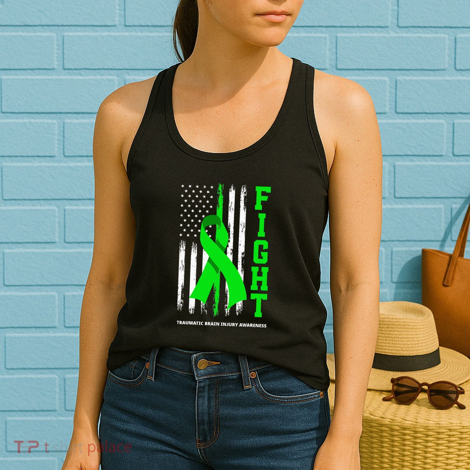 American US Flag Fight Traumatic Brain Injury Awareness Women's Tank Top