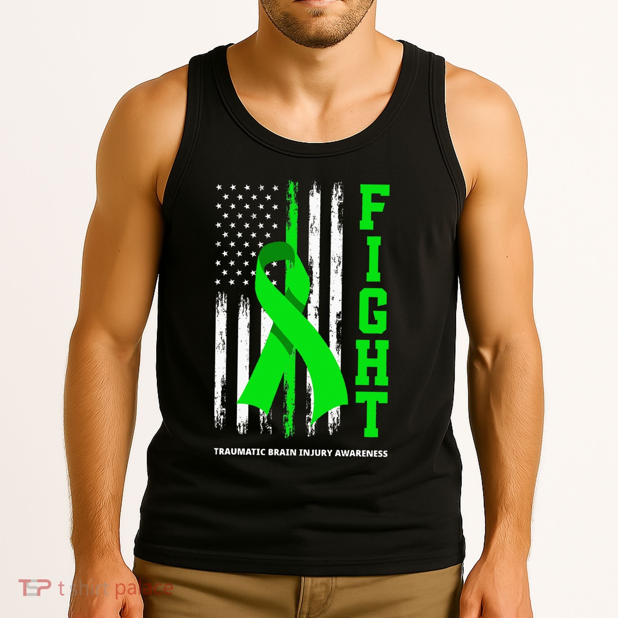 American US Flag Fight Traumatic Brain Injury Awareness Tank Top