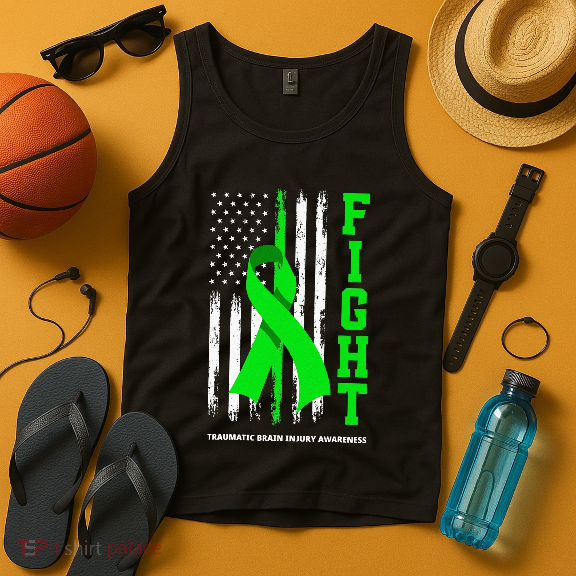 American US Flag Fight Traumatic Brain Injury Awareness Tank Top