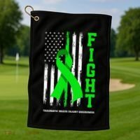 American US Flag Fight Traumatic Brain Injury Awareness Golf Towel thumb 1