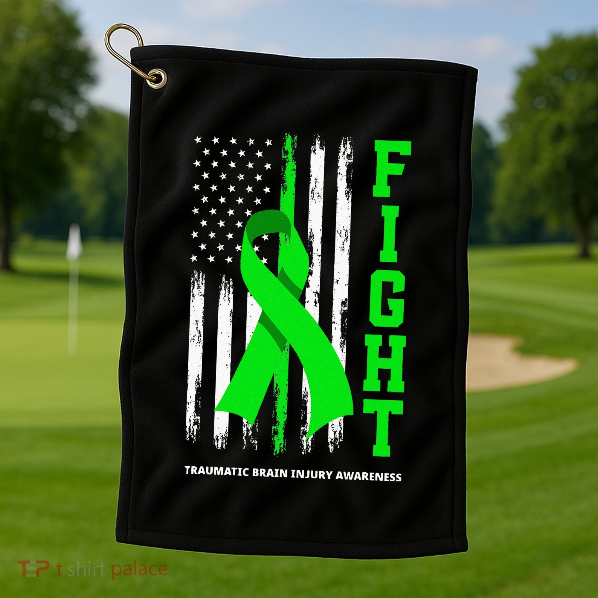 American US Flag Fight Traumatic Brain Injury Awareness Golf Towel