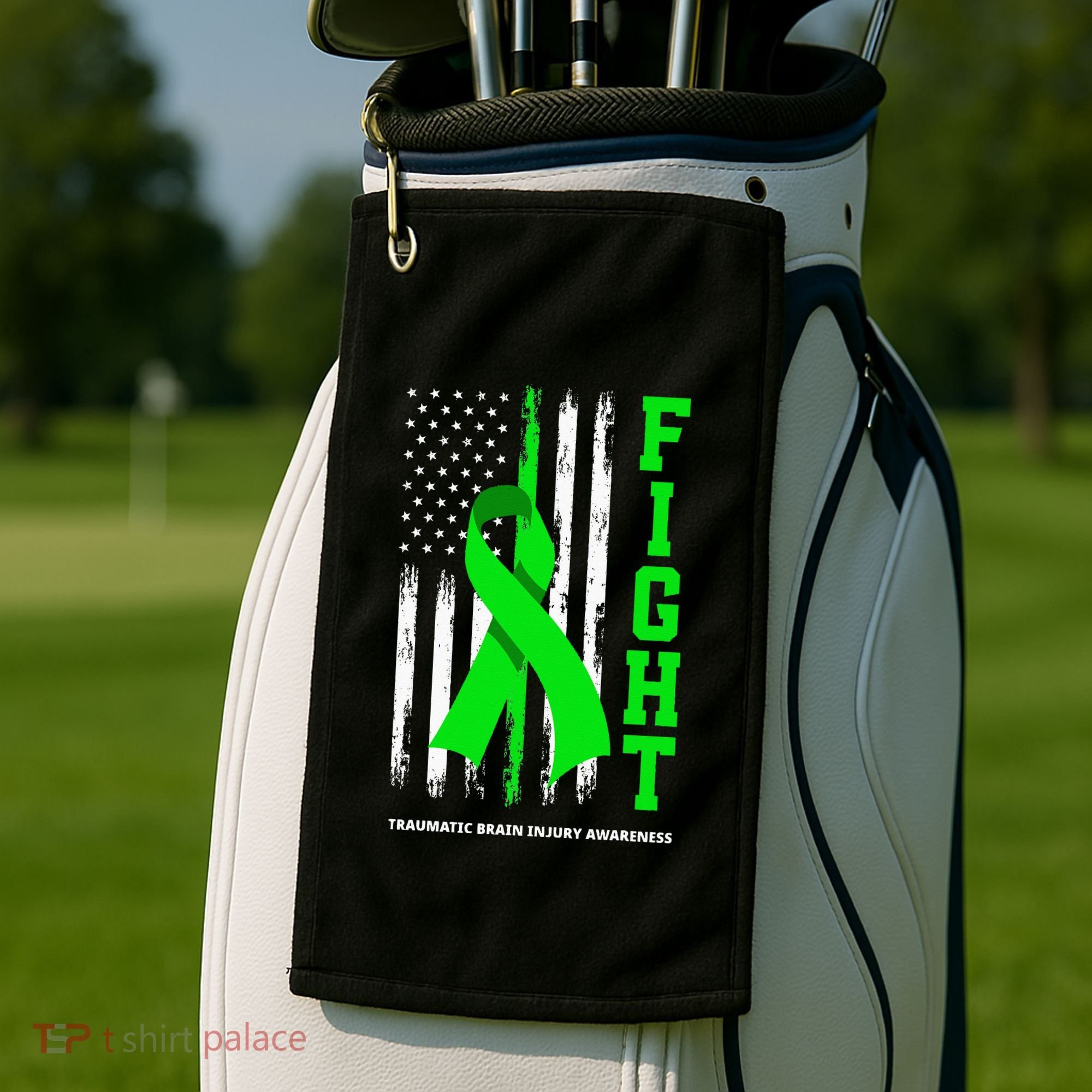 American US Flag Fight Traumatic Brain Injury Awareness Golf Towel