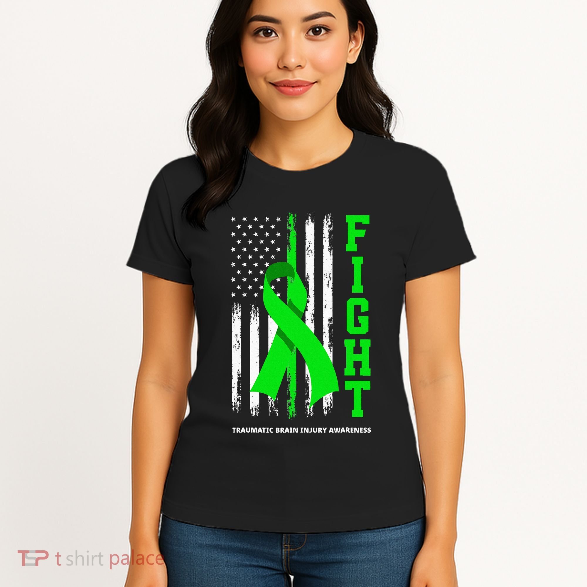 American US Flag Fight Traumatic Brain Injury Awareness Women's T-Shirt