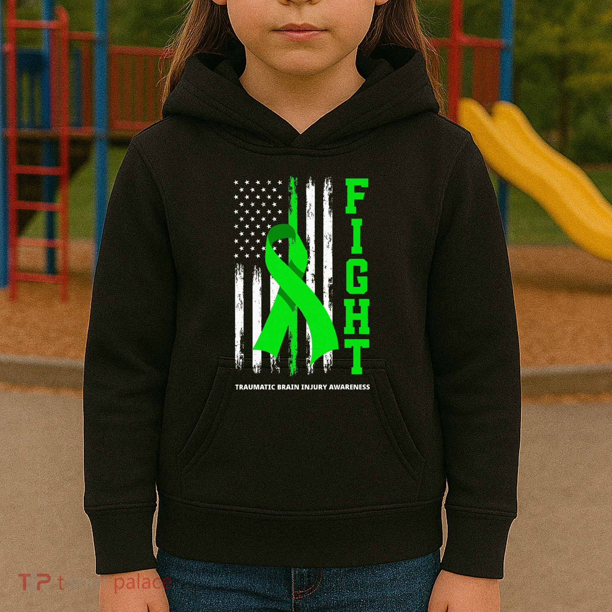 American US Flag Fight Traumatic Brain Injury Awareness Kids Hoodie
