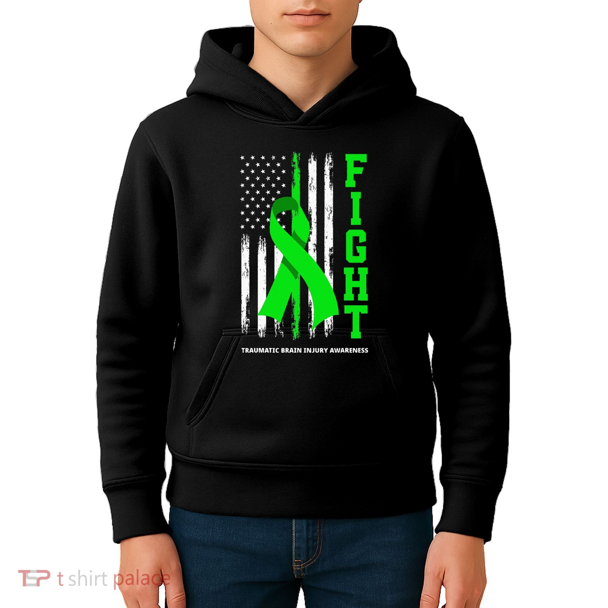 American US Flag Fight Traumatic Brain Injury Awareness Kids Hoodie