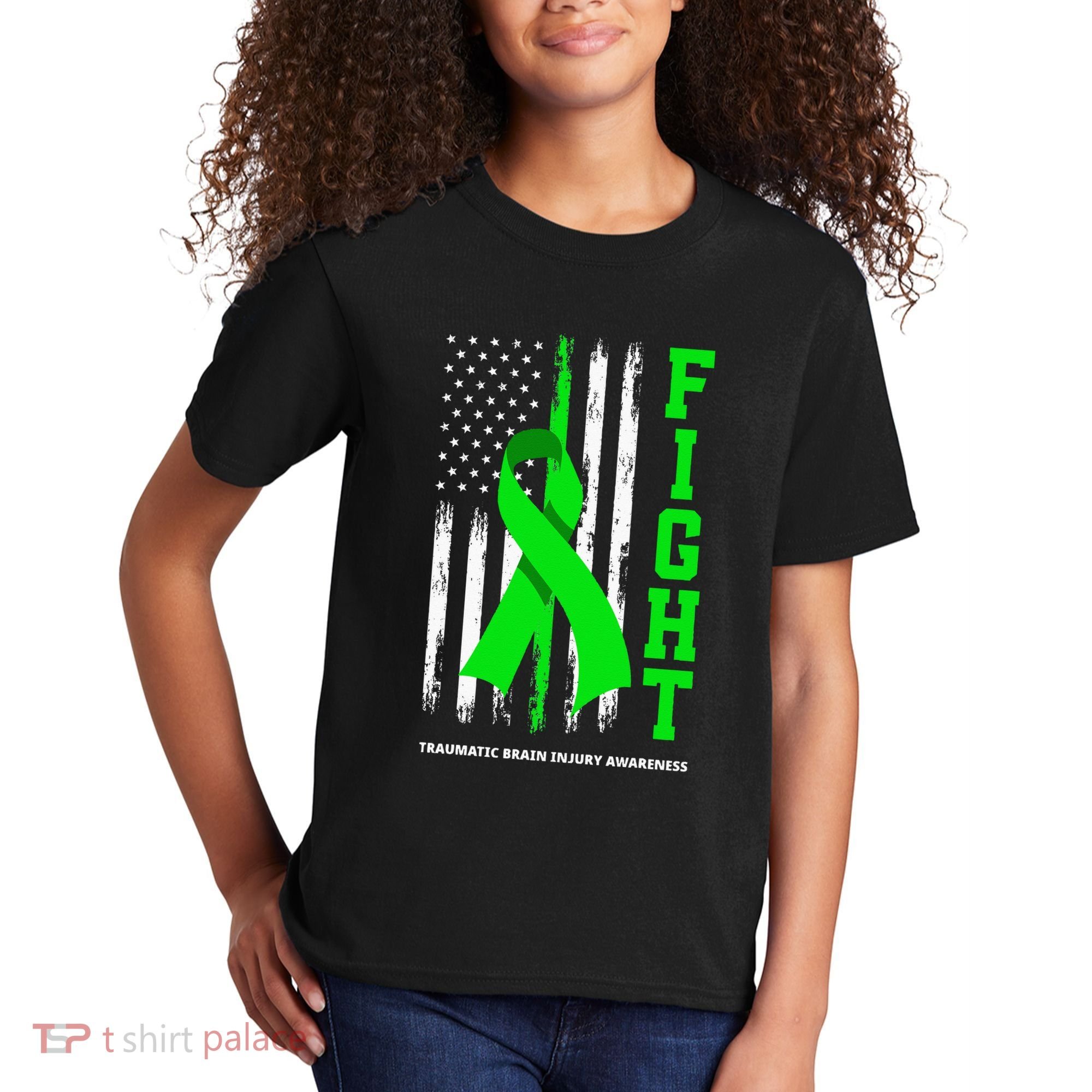 American US Flag Fight Traumatic Brain Injury Awareness Kids T-Shirt