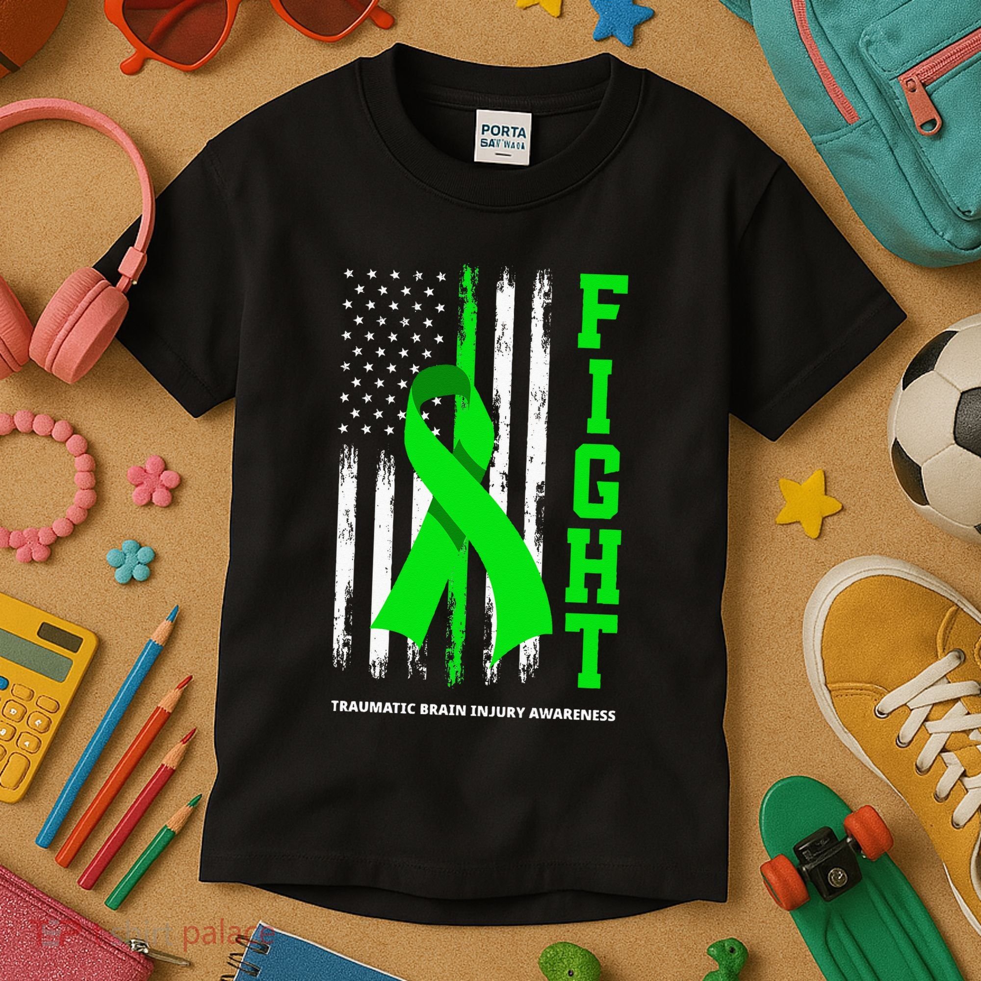 American US Flag Fight Traumatic Brain Injury Awareness Kids T-Shirt