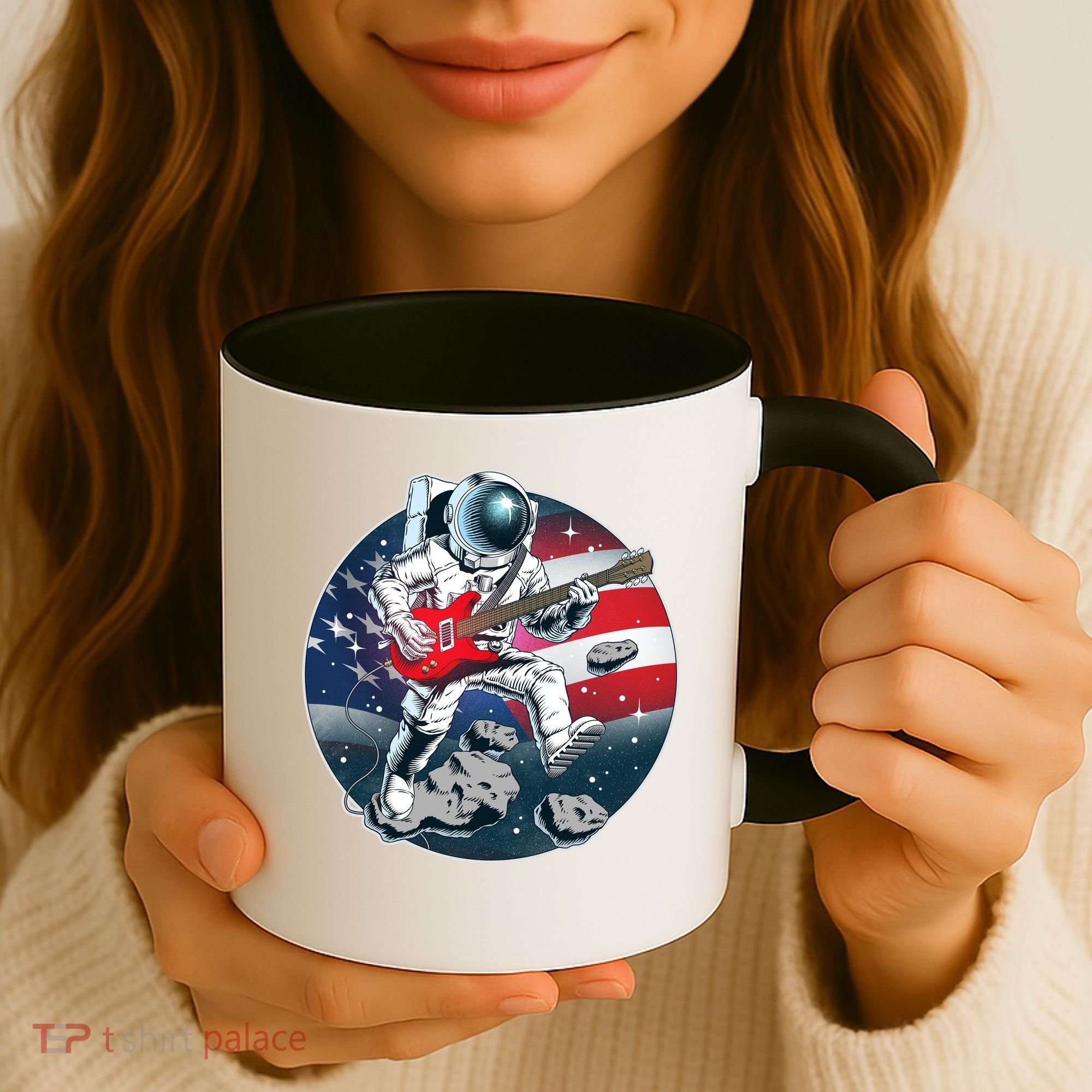 American USA Flag Rocking Space Astronaut Coffee Mug
