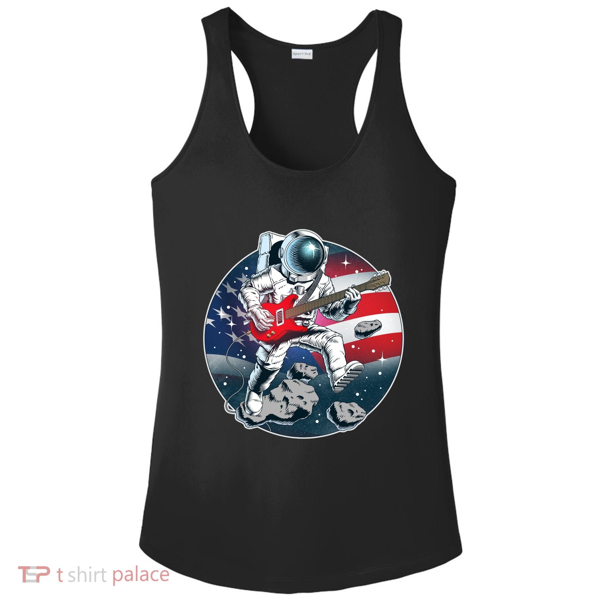 American USA Flag Rocking Space Astronaut Ladies PosiCharge Competitor Racerback Tank