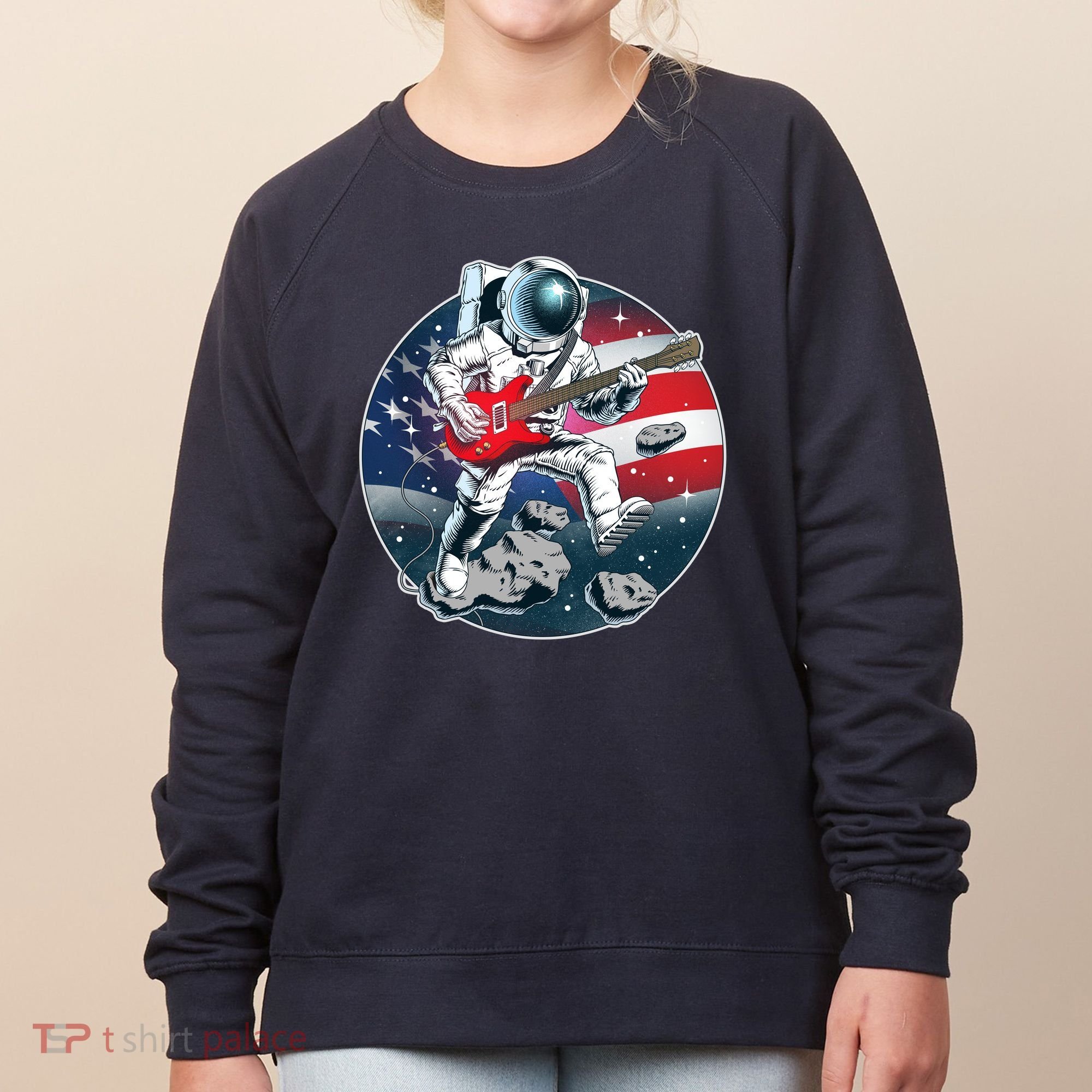 American USA Flag Rocking Space Astronaut Women's Sweatshirt