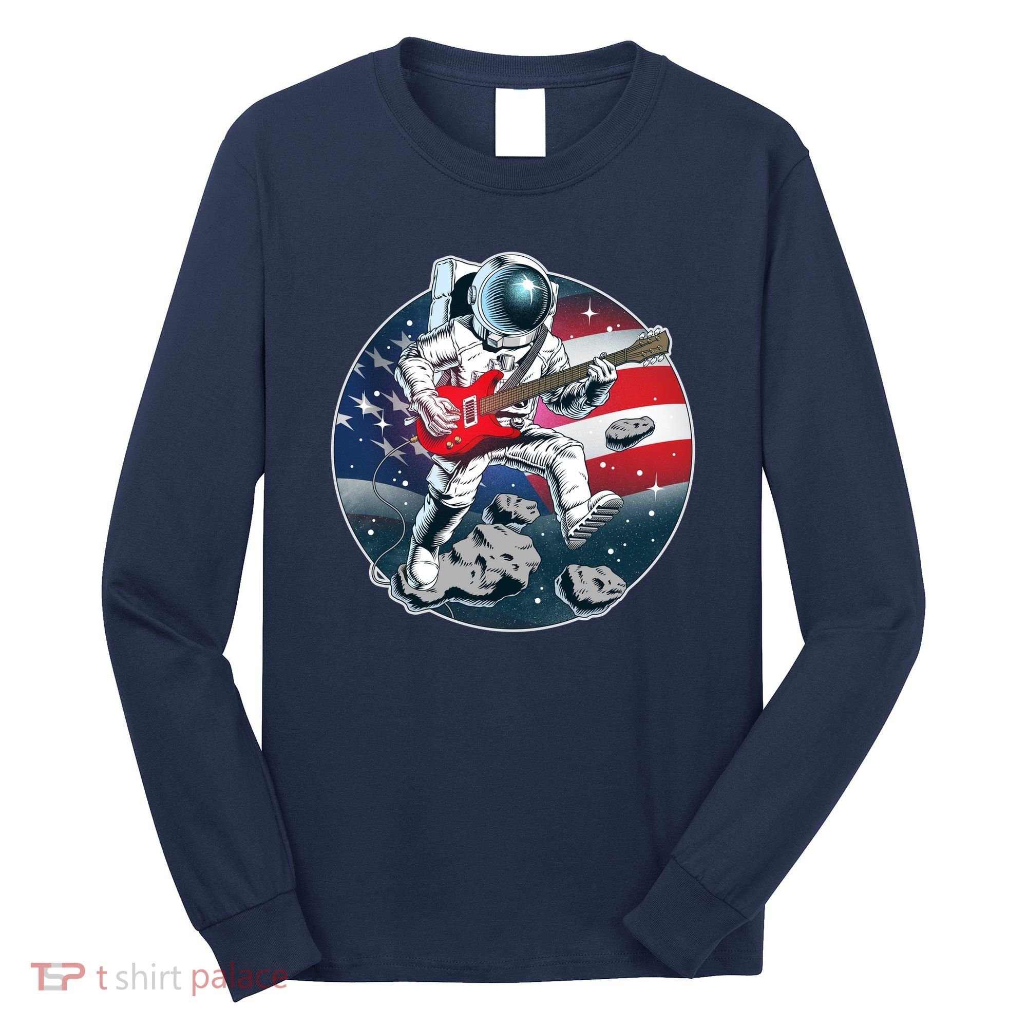 American USA Flag Rocking Space Astronaut Long Sleeve Shirt
