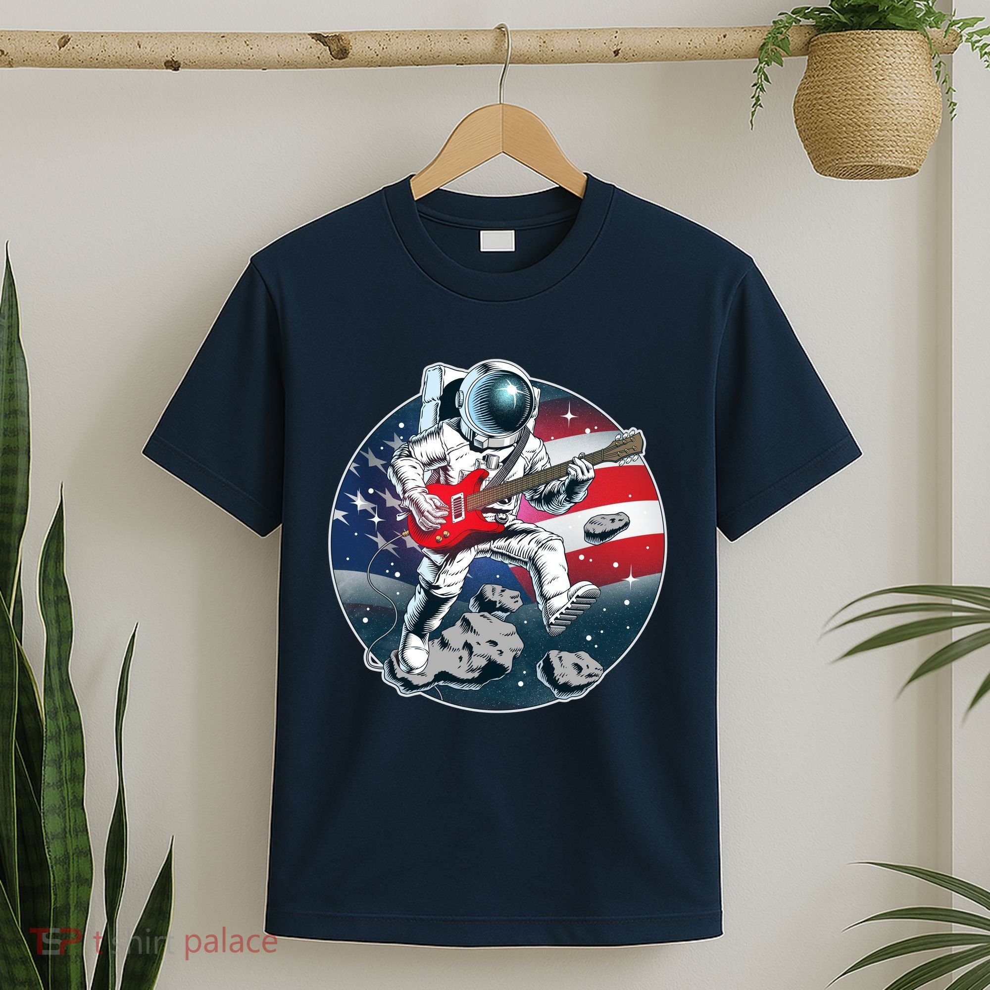 American USA Flag Rocking Space Astronaut T-Shirt