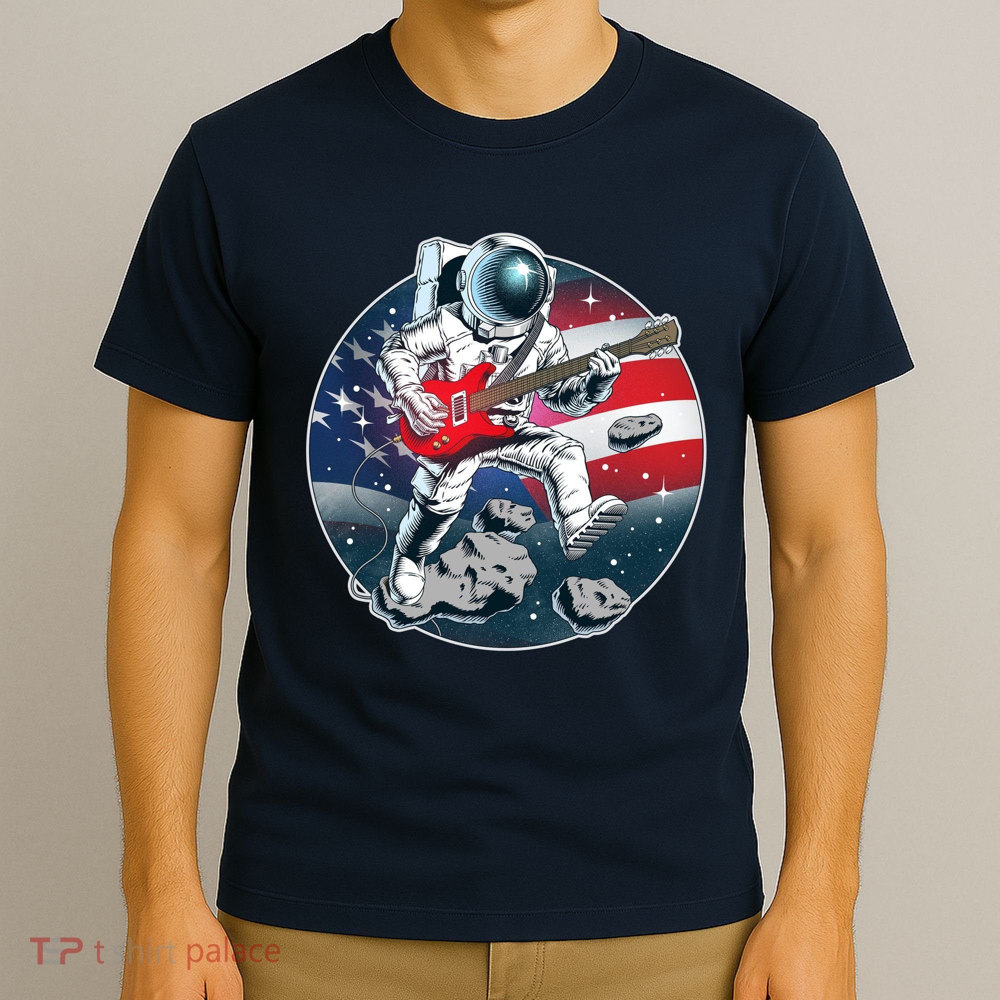 American USA Flag Rocking Space Astronaut T-Shirt