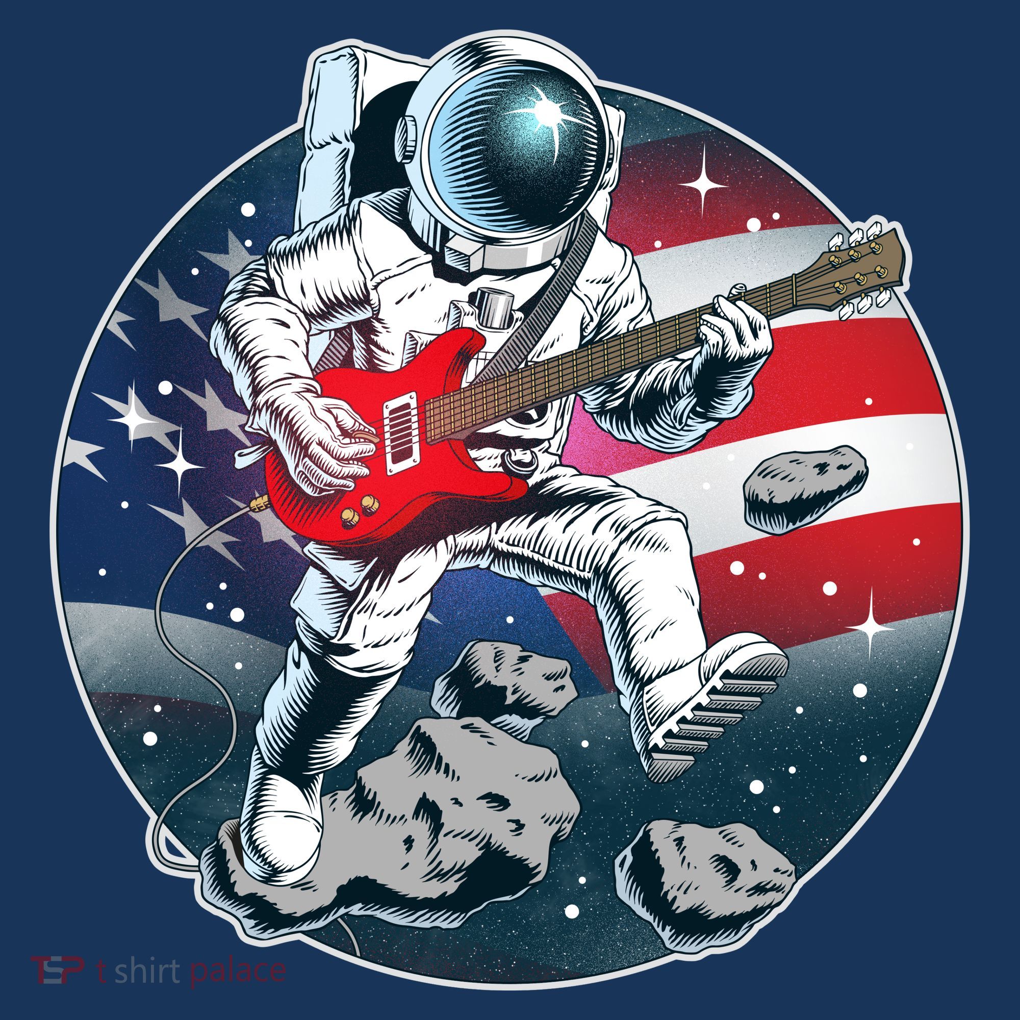 American USA Flag Rocking Space Astronaut T-Shirt