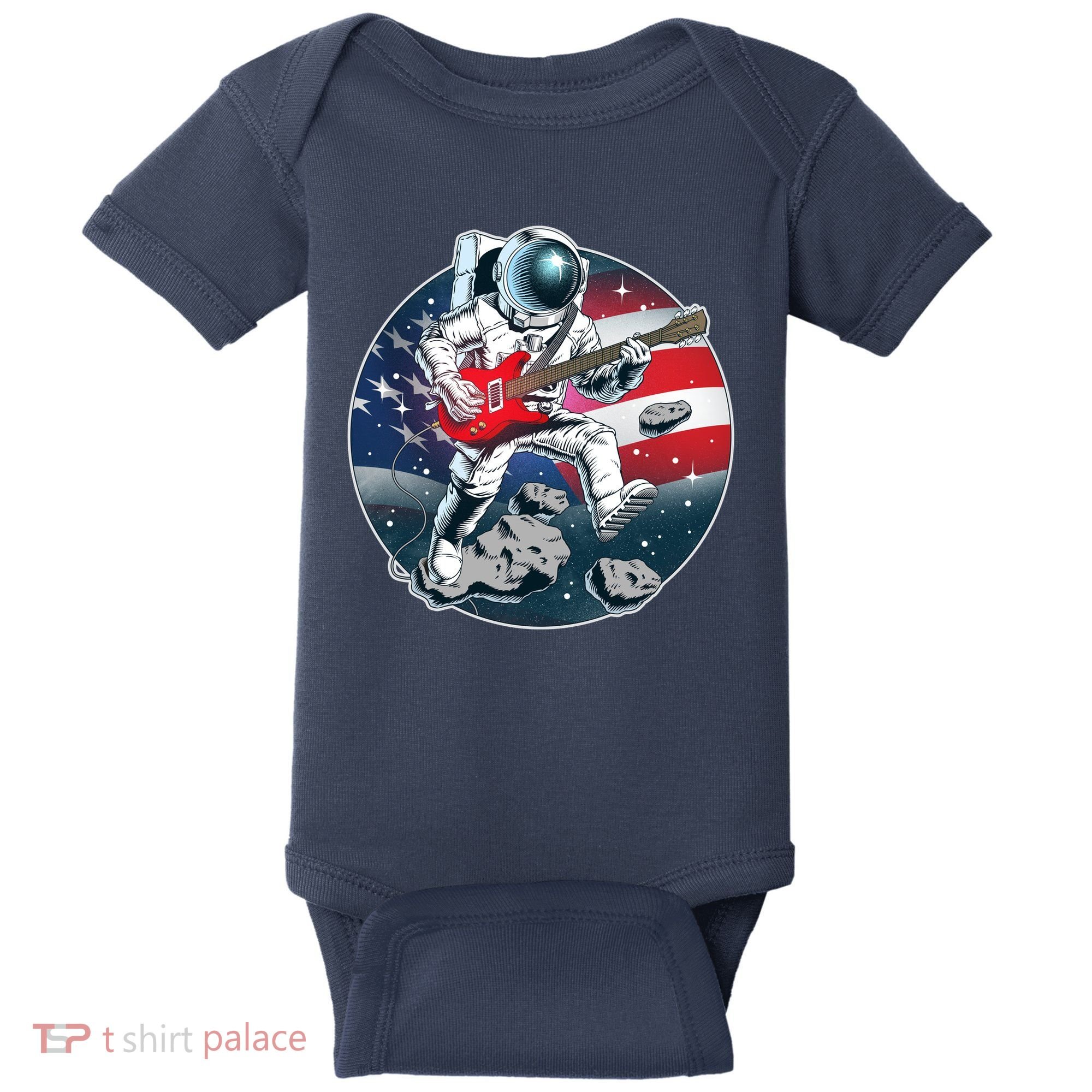 American USA Flag Rocking Space Astronaut Baby Bodysuit