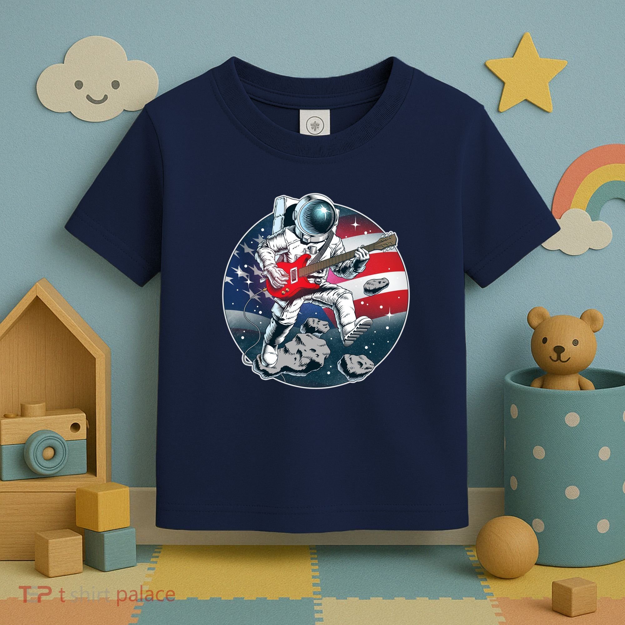American USA Flag Rocking Space Astronaut Toddler T-Shirt