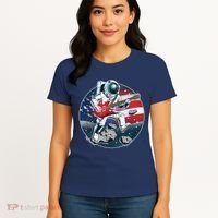 American USA Flag Rocking Space Astronaut Women's T-Shirt thumb 4