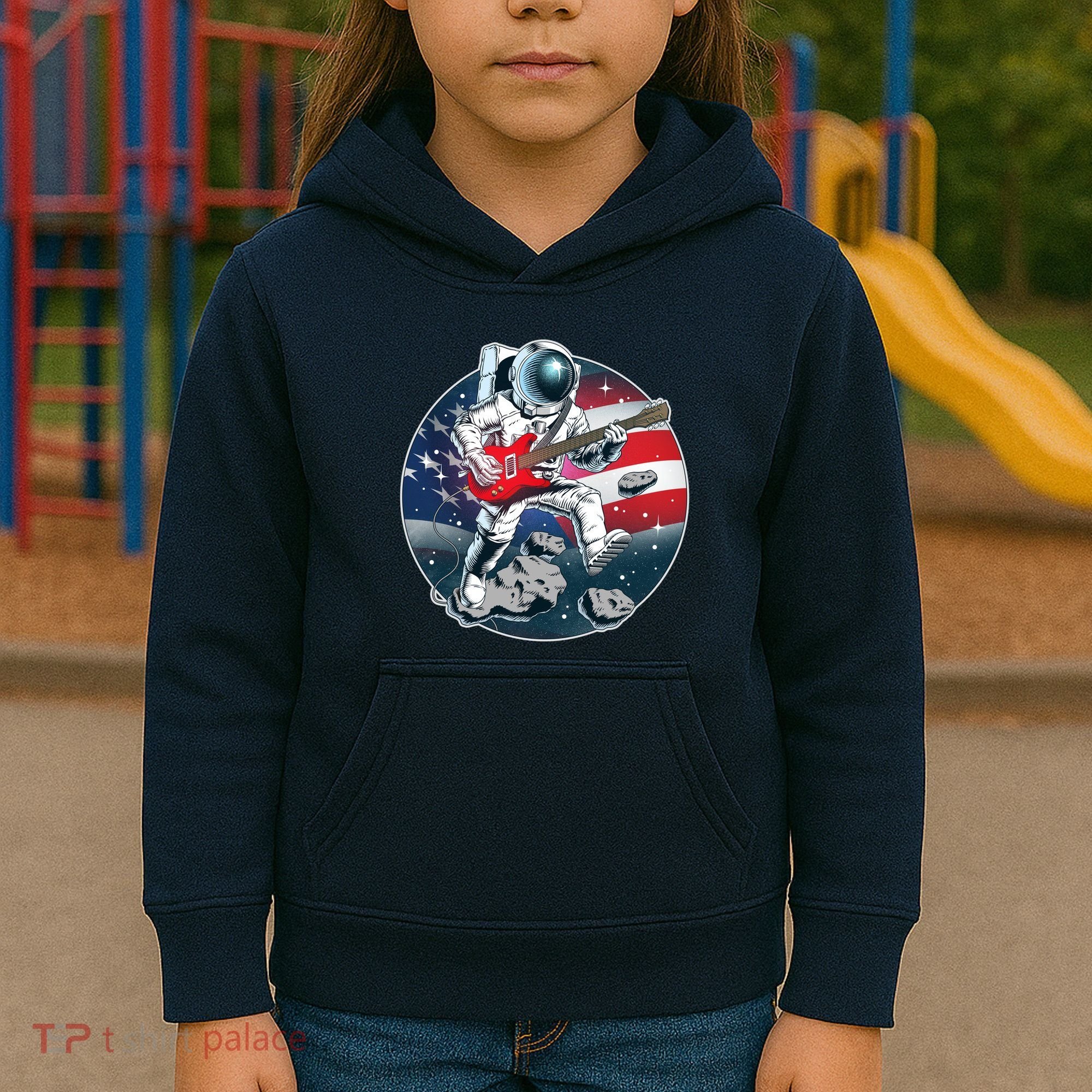 American USA Flag Rocking Space Astronaut Kids Hoodie
