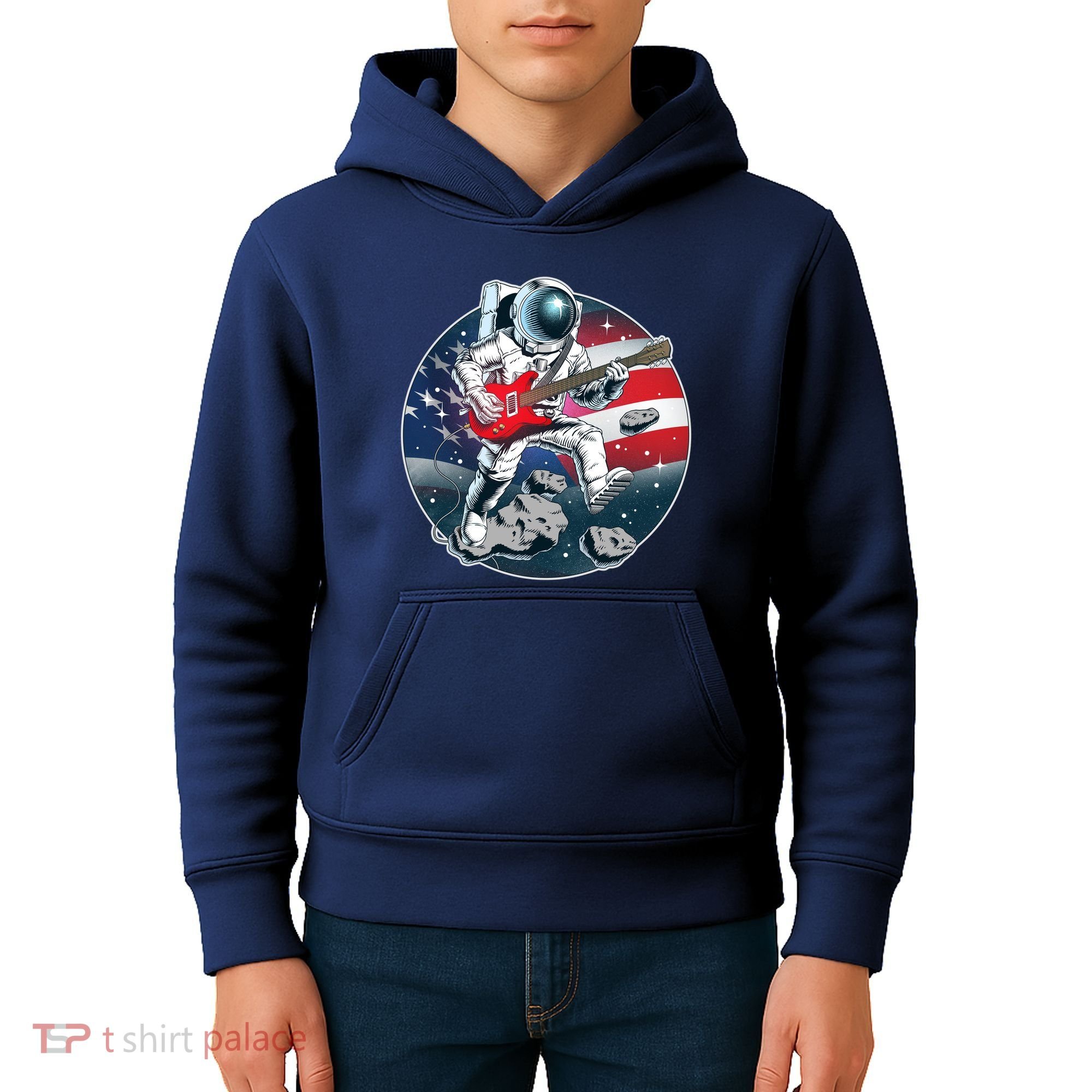 American USA Flag Rocking Space Astronaut Kids Hoodie